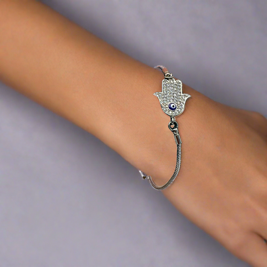 Hamsa silver adjustable bracelet