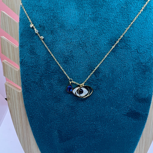 Evil eye blue stone gold necklace