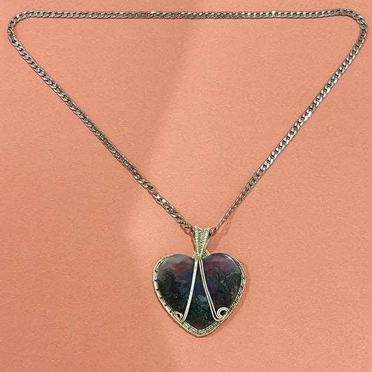 Purple moss agate silver necklace