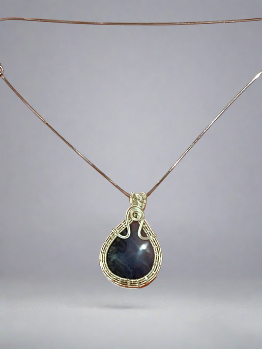 Purple moss agate silver necklace